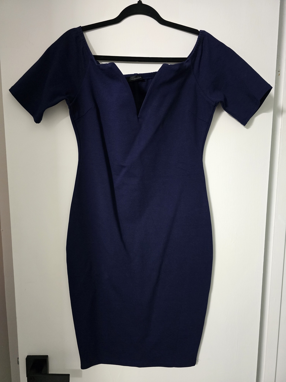 Shinestar Navy V-Notch Off-Shoulder Mini Dress